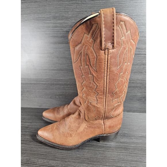 Vintage Dan Post Womens Marlboro Boot Size 7 M Tan Brown Leather Western P2552 - Picture 4 of 11